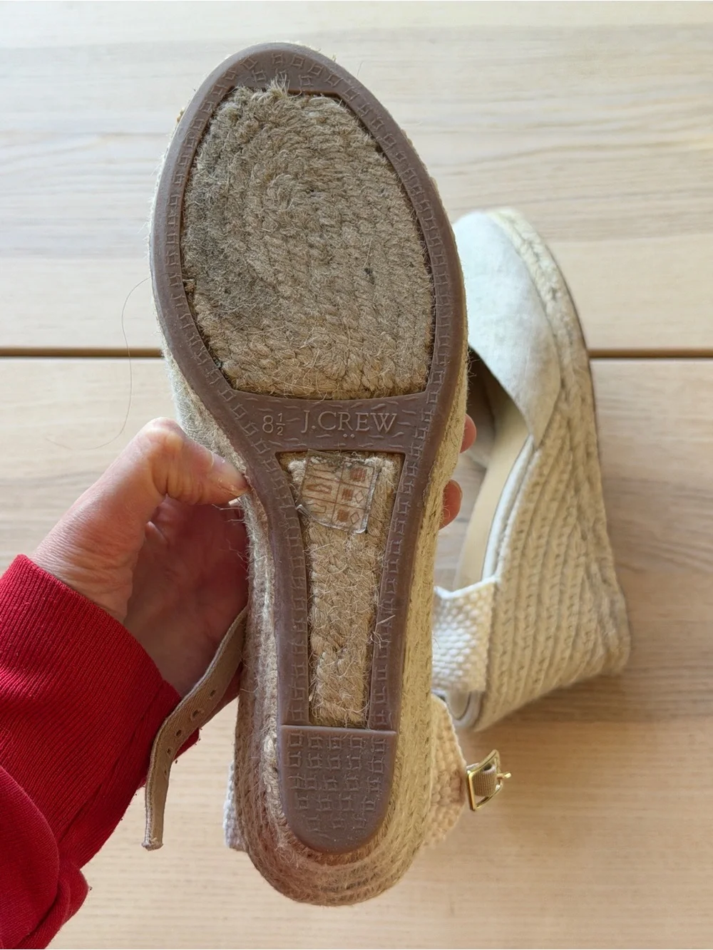 J. Crew Natural Linen Espadrille Ankle-Strap Wedges